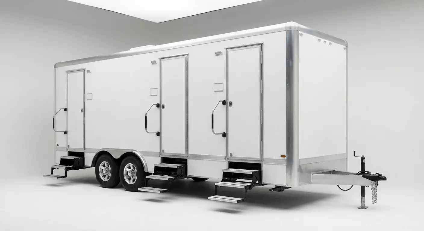 Climate controlled restroom trailer interior features in Flint, MI